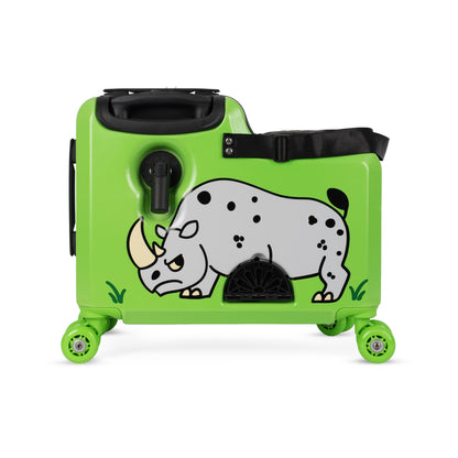 Rocko rhino-design ride-on kids suitcase in grey — RollyRider UAE