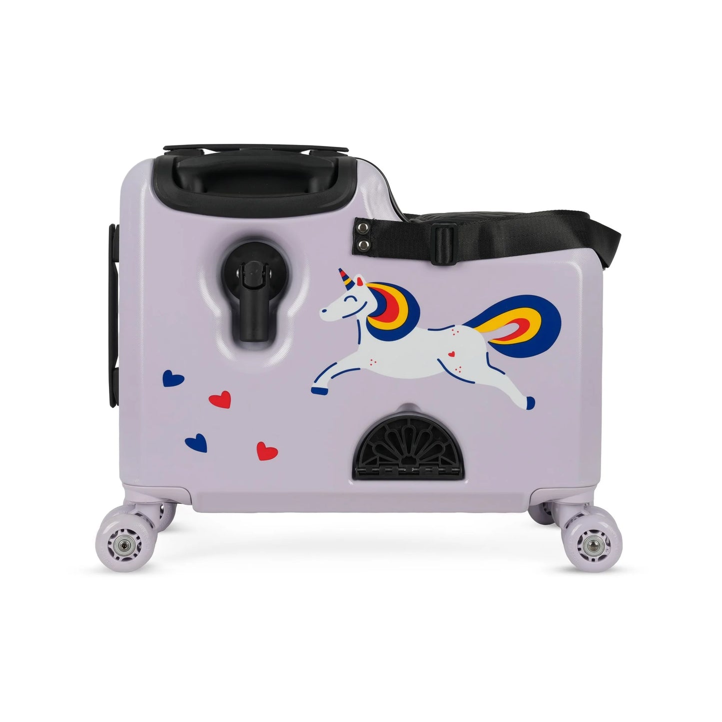 Sparkle unicorn ride-on kids suitcase in pink and white — RollyRider UAE