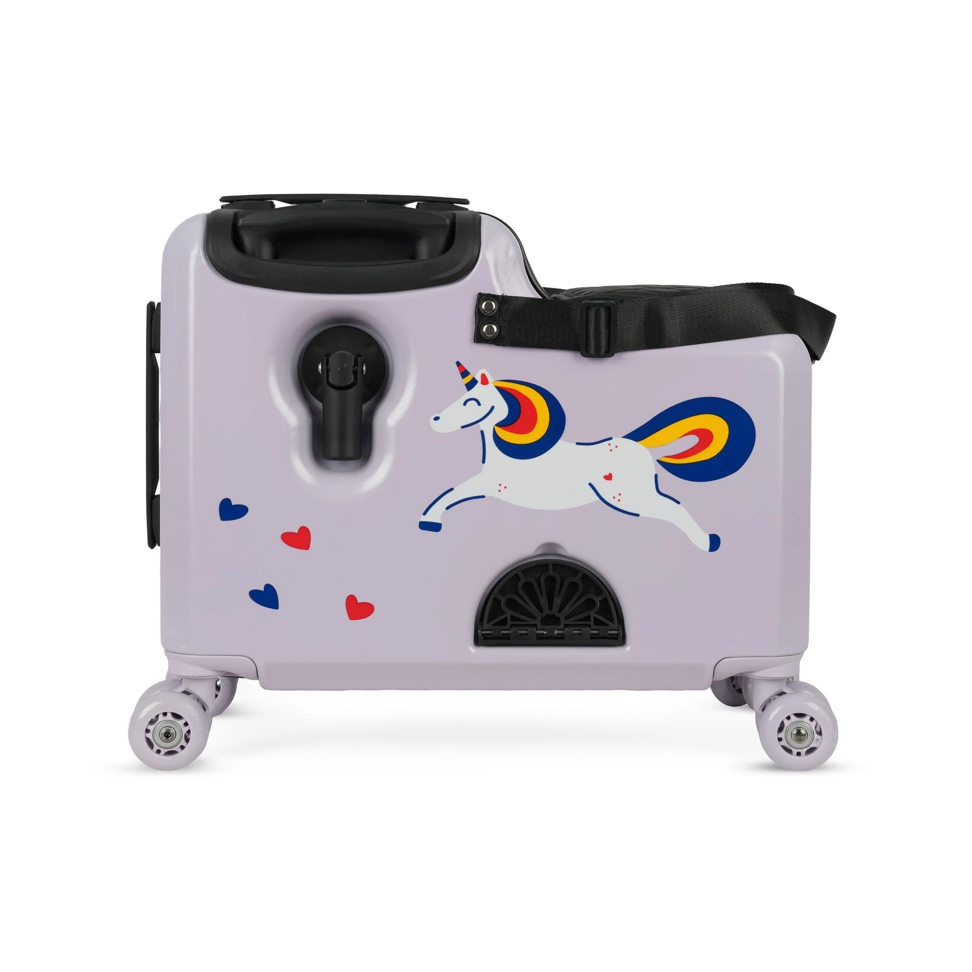 Sparkle unicorn ride-on kids suitcase in pink and white — RollyRider UAE