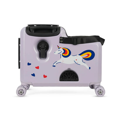 Sparkle unicorn ride-on kids suitcase in pink and white — RollyRider UAE