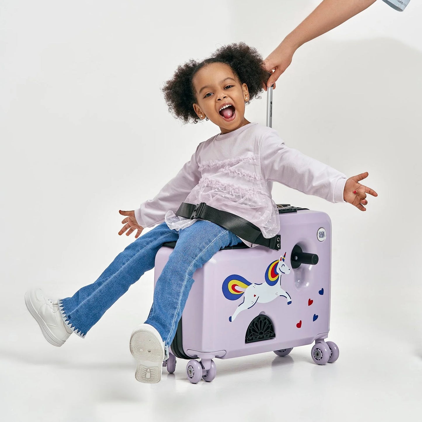 Sparkle unicorn suitcase open showing 15kg luggage compartment